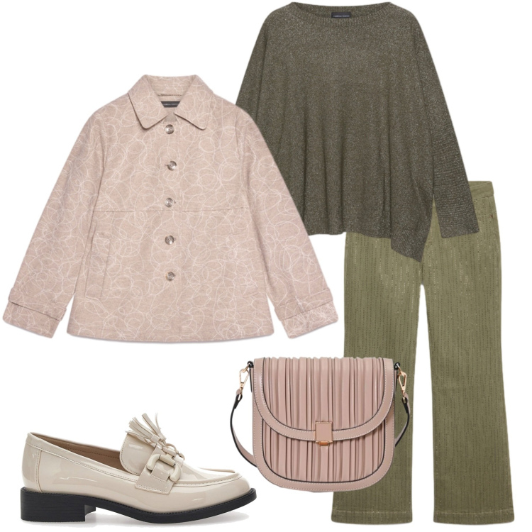 Outfit donna - Sunday branch. Stile Casual chic per Tutti i giorni. Abbinamento con pantaloni, maglieria, cappotti, borse a tracolla, mocassini.