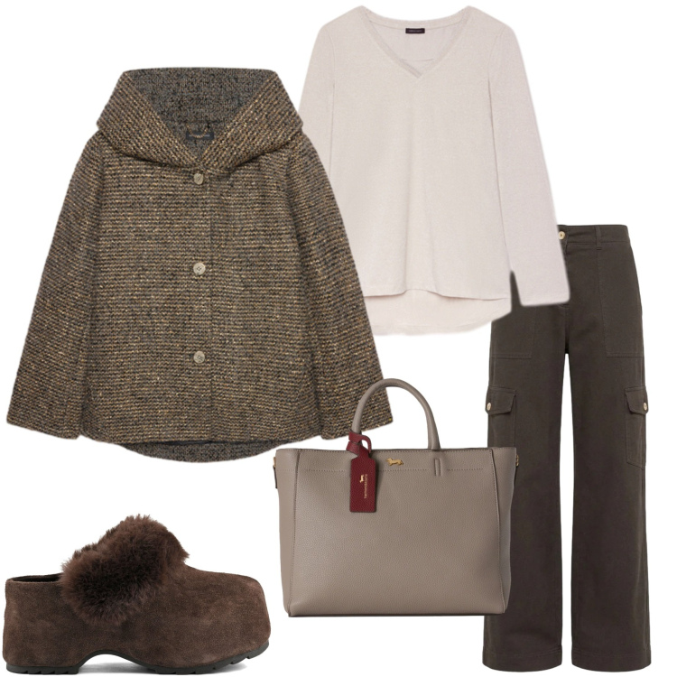 Outfit donna - Sunday branch. Stile Casual chic per Tutti i giorni. Abbinamento con borse a mano, pantaloni cargo, blazer, t-shirt, zoccoli.