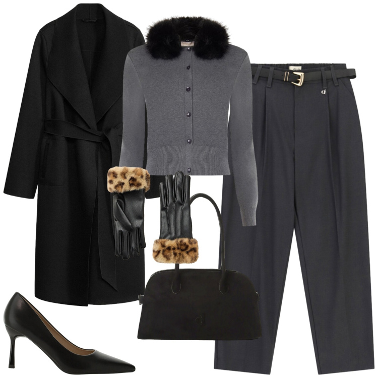 Outfit donna - City. Stile Casual chic per Tutti i giorni. Abbinamento con décolleté, pantaloni, borse a spalla, cardigans, guanti, cappotti.