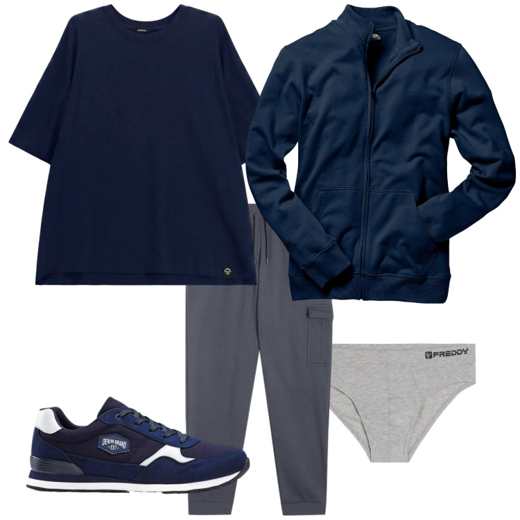 Outfit uomo - Oggi sport. Stile Casual per Sport. Abbinamento con t-shirt, pantaloni cargo, slip, felpe, sneakers.