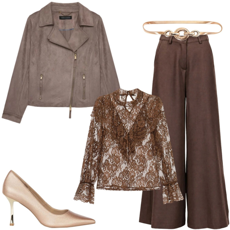 Outfit donna - Total look #2496673. Stile Chic per Serata fuori. Abbinamento con pantaloni a palazzo, giacche, bluse, cinture, décolleté.