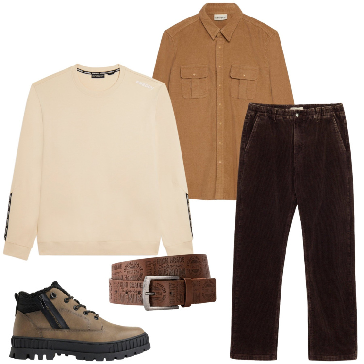 Outfit uomo - Total look #2496691. Stile Casual per Tutti i giorni. Abbinamento con felpe, cinture, stivali e stivaletti, pantaloni, camicie.