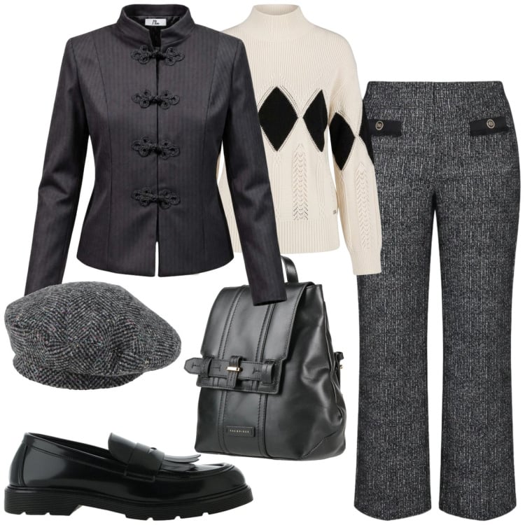 Outfit donna - Con basco. Stile Casual chic per Tutti i giorni. Abbinamento con blazer, pullovers, mocassini, pantaloni, zaini, cappelli e berretti.