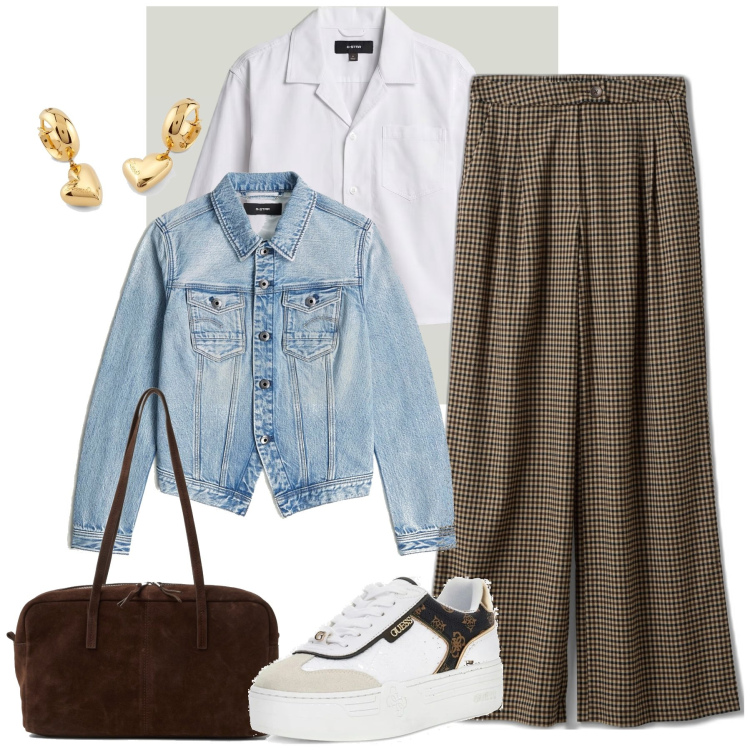 Outfit mujer - Casual #10487. Estilo Casual para Escuela/Universidad. Combinación con sneakers, blazers, camisas, pantalones, pendientes, mochilas.