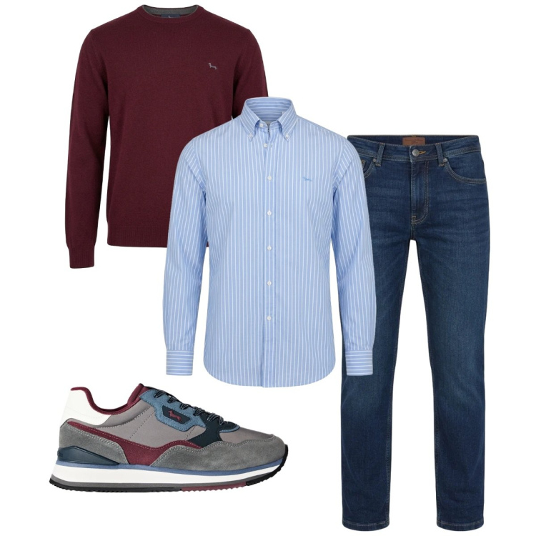 Outfit uomo - Total look #2496737. Stile Casual per Tutti i giorni. Abbinamento con camicie, maglieria, jeans, sneakers.