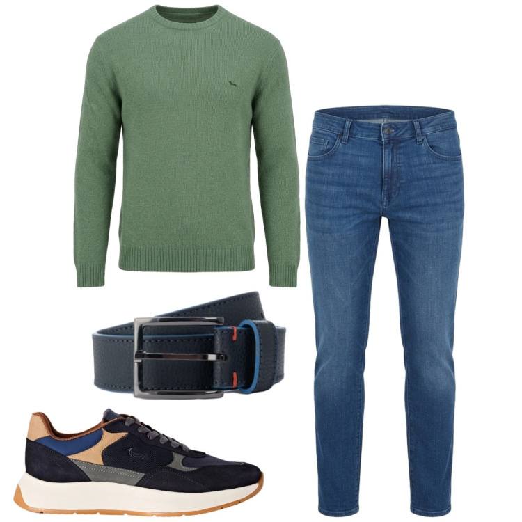Outfit uomo - Total look #2496742. Stile Casual per Tutti i giorni. Abbinamento con sneakers, cinture, jeans slim fit, maglieria.