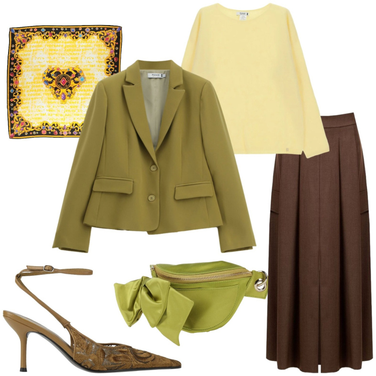 Outfit donna - Chic. Stile Chic per Serata fuori. Abbinamento con maglieria, blazer, gonne lunghe, marsupi, sciarpe, décolleté.