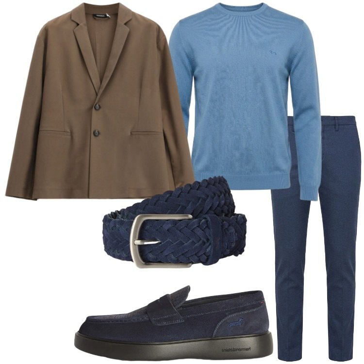Outfit uomo - Completo destrutturato. Stile Trendy per Serata speciale. Abbinamento con scarpe stringate, maglieria, cinture, pantaloni, giacche.
