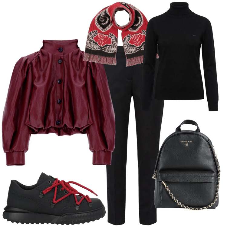 Outfit donna - Chic e sport. Stile Casual chic per Tutti i giorni. Abbinamento con pantaloni, pullovers, giacche, zaini, sciarpe, scarpe stringate.
