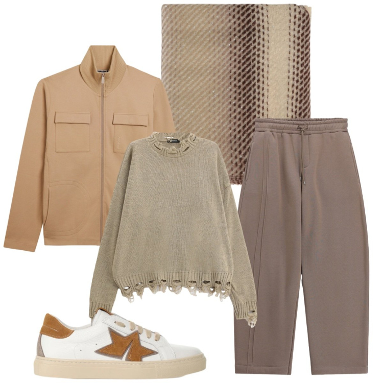 Outfit uomo - Total look #2496771. Stile Trendy per Tutti i giorni. Abbinamento con pantaloni, maglieria, sciarpe, sneakers, felpe.