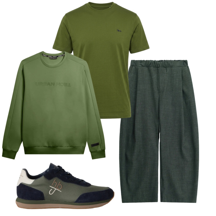 Outfit uomo - Total look #2496772. Stile Trendy per Tutti i giorni. Abbinamento con t-shirt, sneakers, pantaloni, felpe.