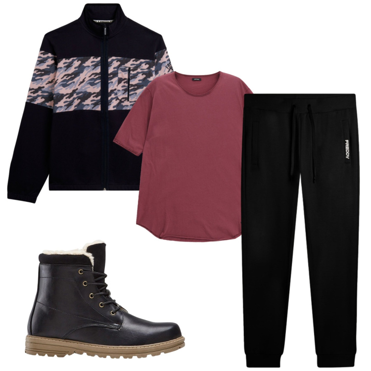 Outfit uomo - Total look #2496774. Stile Casual per Tutti i giorni. Abbinamento con t-shirt, pantaloni, felpe, stivali e stivaletti.
