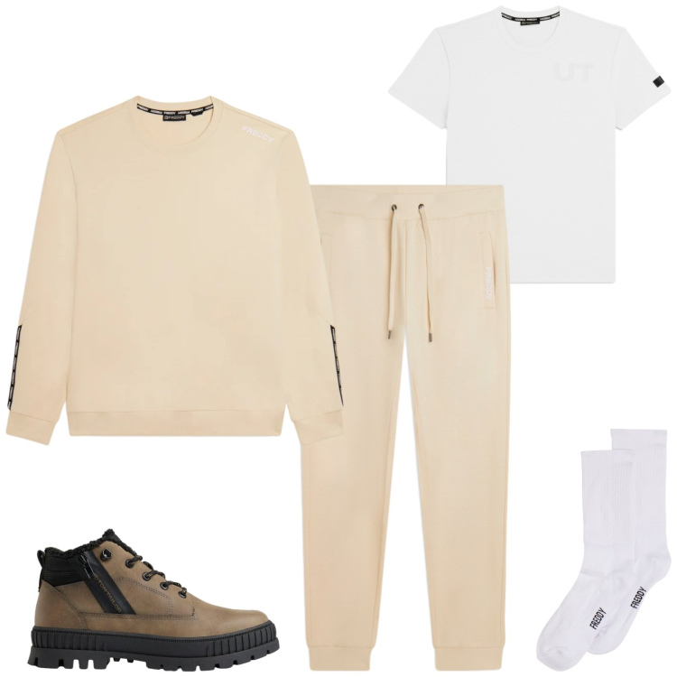 Outfit uomo - Total look #2496793. Stile Urban per Sport. Abbinamento con felpe, pantaloni, calzini, t-shirt, stivali e stivaletti.