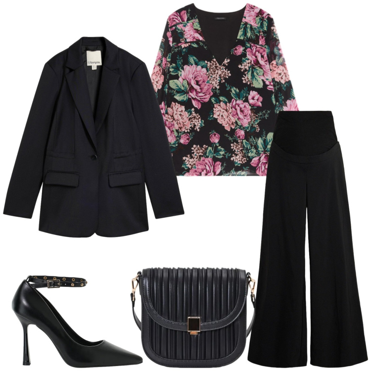 Outfit donna - Total look #2496795. Stile Chic per Serata fuori. Abbinamento con décolleté, bluse, borse a tracolla, blazer, pantaloni.