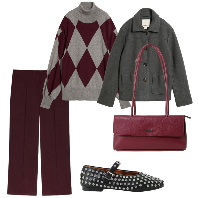 Outfit donna - Per il tempo libero. per Tutti i giorni. Abbinamento con pantaloni, borse a spalla, ballerine, pullovers, cappotti.