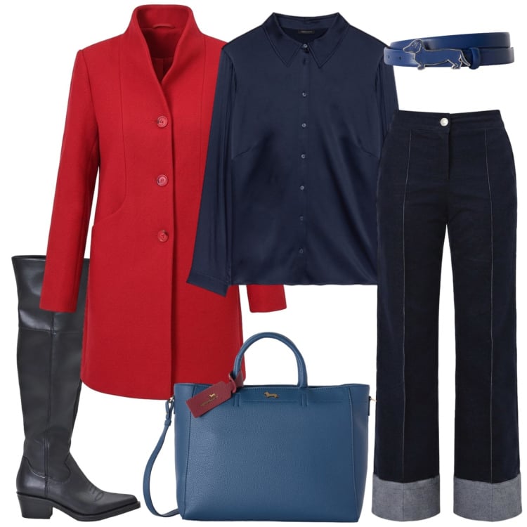 Outfit donna - Total look #2496803. Stile Casual chic per Tutti i giorni. Abbinamento con borse a mano, cinture, camicie, stivali, pantaloni, cappotti.