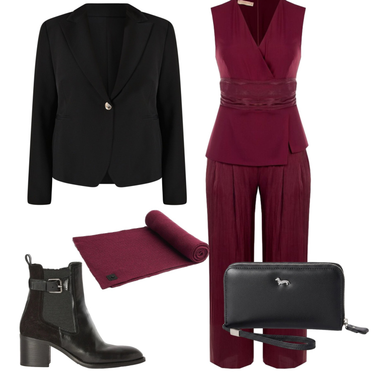 Outfit donna - Total look #2496805. Stile Casual chic per Tutti i giorni. Abbinamento con portafogli, stivaletti, tute, blazer, sciarpe.
