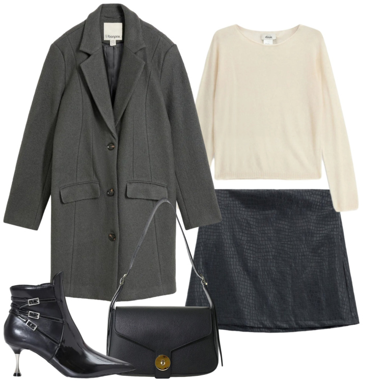 Outfit donna - City. Stile Urban per Tutti i giorni. Abbinamento con borse a spalla, stivaletti, maglieria, minigonne, cappotti.