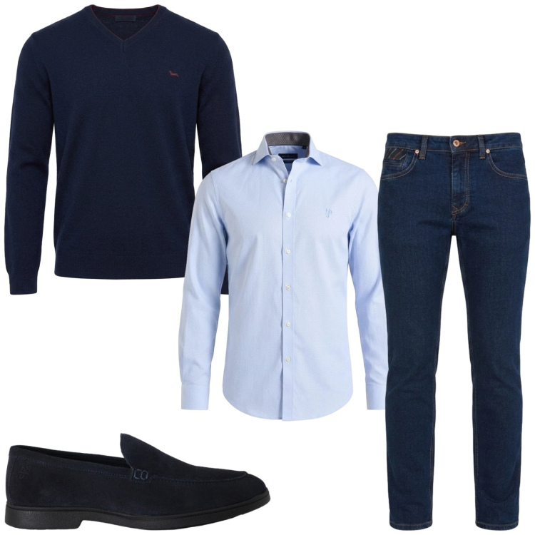 Outfit uomo - Total look #2496819. Stile Business/Elegante per Ufficio. Abbinamento con jeans, maglieria, scarpe stringate, camicie.