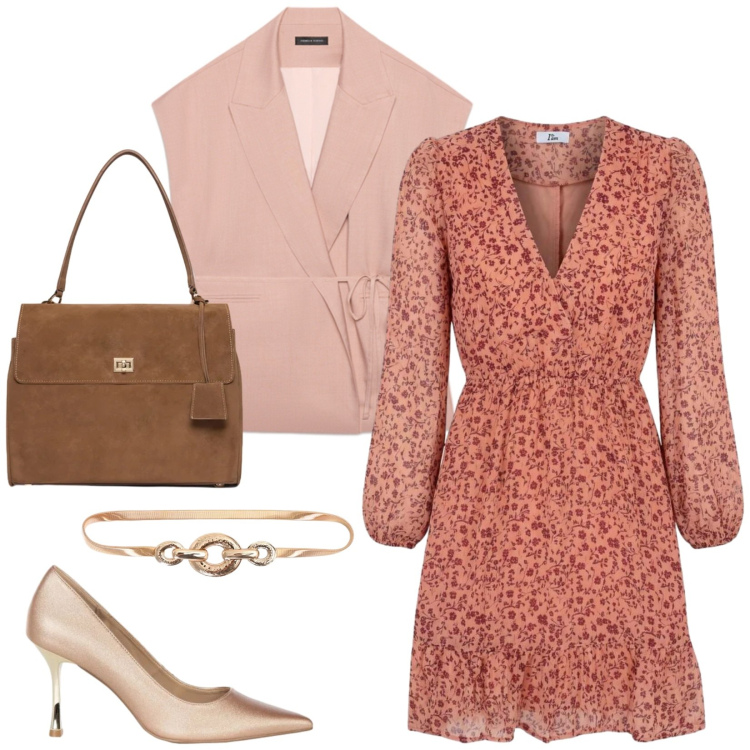 Outfit donna - A cena fuori. Stile Chic per Serata fuori. Abbinamento con vestiti corti, gilet, borse a mano, cinture, décolleté.