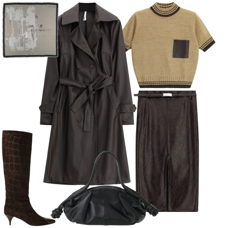Outfit donna - Brownies. Stile Urban per Tutti i giorni. Abbinamento con gonne longuette, trench, borse a mano, stivali, maglieria, sciarpe.