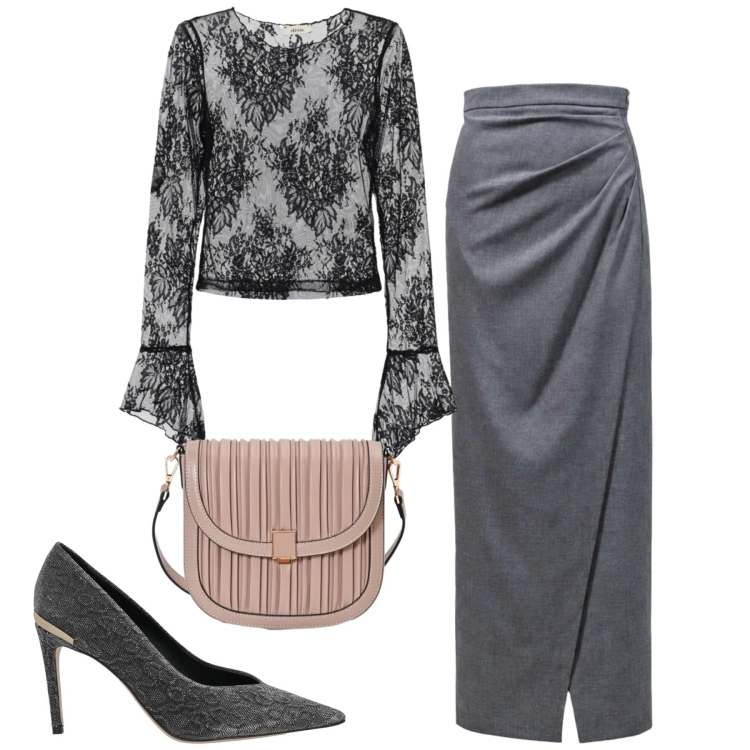 Outfit donna - Serata. Stile Chic per Serata fuori. Abbinamento con gonne lunghe, borse a tracolla, top, décolleté.