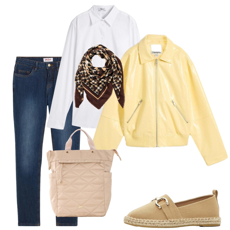Outfit donna - La giacca gialla. Stile Casual per Tutti i giorni. Abbinamento con cappotti, jeans skinny, camicie, espadrillas, zaini, foulard.
