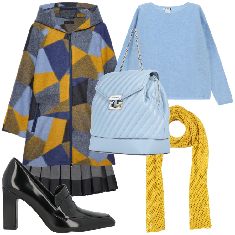 Outfit donna - Colorata. Stile Casual chic per Tutti i giorni. Abbinamento con minigonne, cappotti, maglieria, mocassini, zaini, sciarpe.