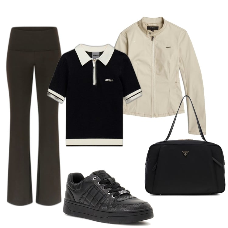 Outfit mujer - Basic look. Estilo Basic para Todos los días. Combinación con blazers, leggings, bolso shopper, polo, sneakers.