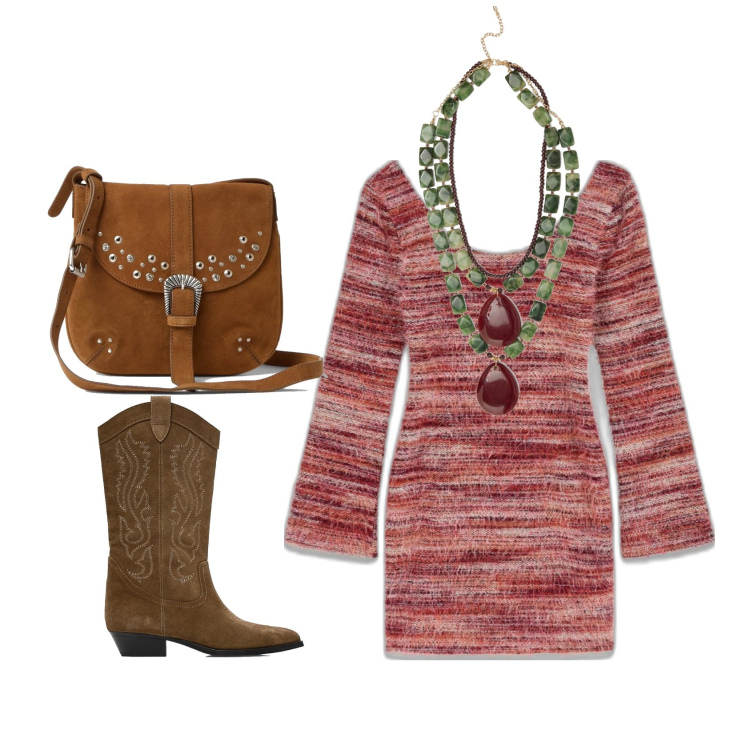 Outfit mujer - Bohemian. Estilo Boho para Todos los días. Combinación con vestidos cortos, colgantes, botines, mochilas.
