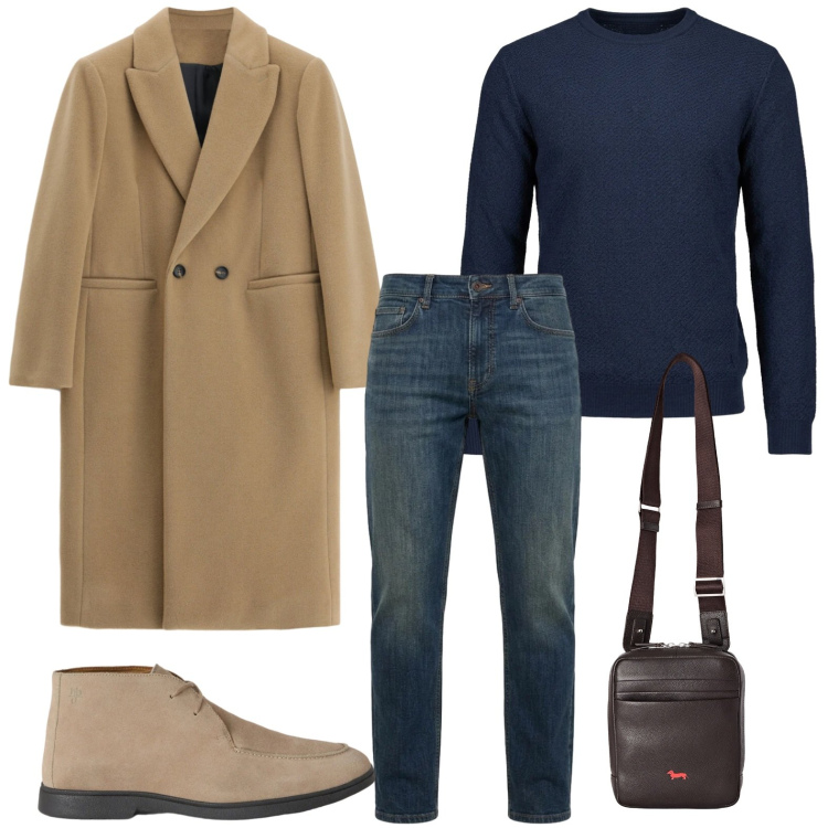 Outfit uomo - Cappotto must have. Stile Trendy per Tutti i giorni. Abbinamento con stivali e stivaletti, borse sportive, jeans, maglieria, cappotti.
