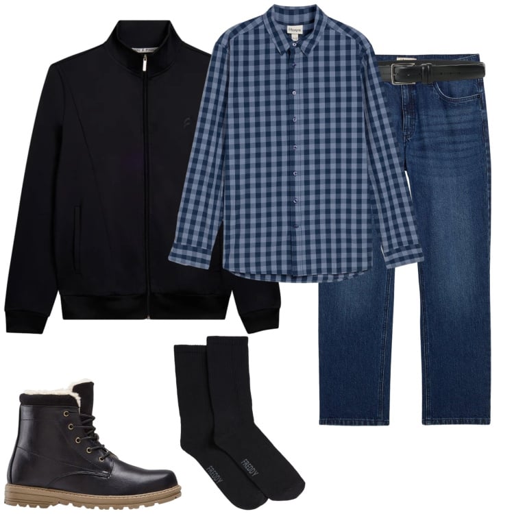 Outfit uomo - Total look #2496909. Stile Casual per Tutti i giorni. Abbinamento con cinture, bomber, calzini, stivali e stivaletti, jeans dritti, camicie.