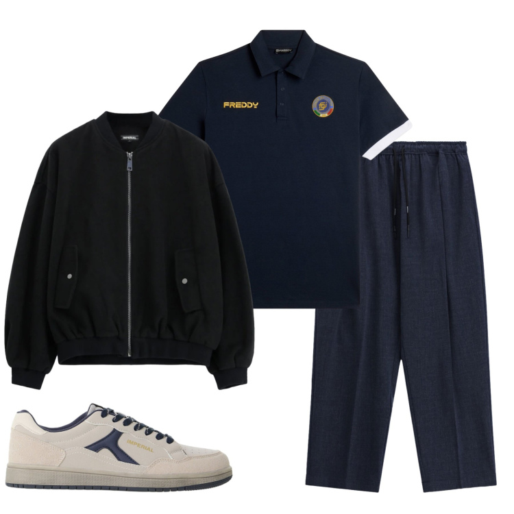 Outfit uomo - Total look #2496912. Stile Casual per Tutti i giorni. Abbinamento con pantaloni, sneakers, bomber, polo.