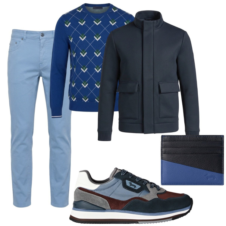 Outfit uomo - Total look #2496919. Stile Trendy per Tutti i giorni. Abbinamento con maglieria, portafogli, giacche, sneakers, jeans.