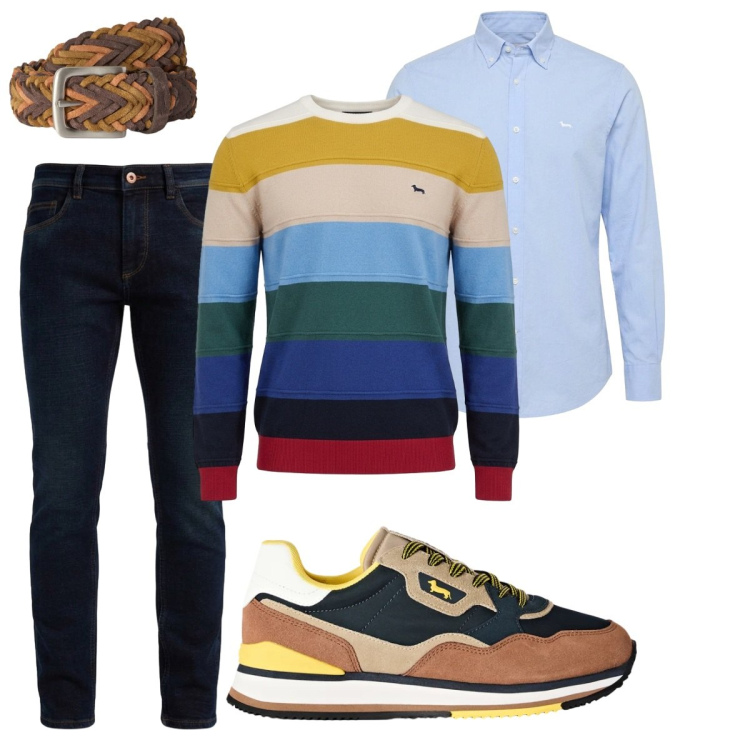 Outfit uomo - Total look #2496920. Stile Trendy per Tutti i giorni. Abbinamento con maglieria, camicie, cinture, jeans slim fit, sneakers.