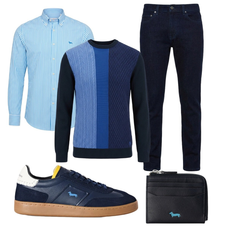 Outfit uomo - Total look #2496923. Stile Trendy per Ufficio. Abbinamento con sneakers, camicie, portafogli, jeans, maglieria.