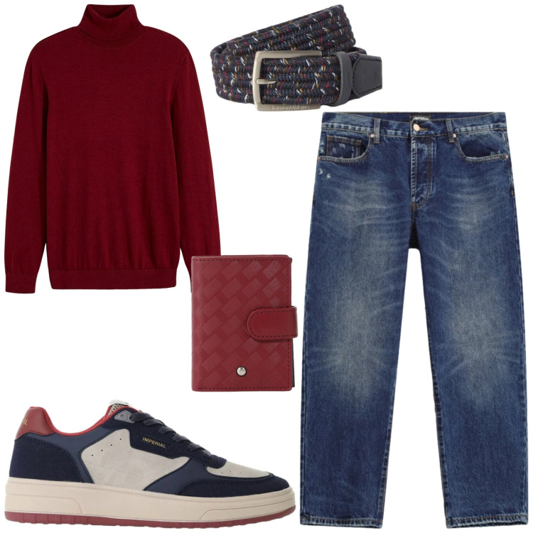 Outfit uomo - Total look #2496929. Stile Casual per Tutti i giorni. Abbinamento con cinture, sneakers, portafogli, jeans dritti, maglieria.