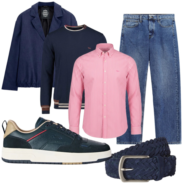 Outfit uomo - Weekend fuori porta. Stile Trendy per Tutti i giorni. Abbinamento con camicie, maglieria, cinture, sneakers, giacche, jeans.