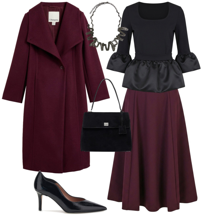 Outfit donna - Bon ton serata evento speciale. Stile Bon Ton per Serata fuori. Abbinamento con borse a mano, ciondoli, bluse, gonne lunghe, cappotti, décolleté.