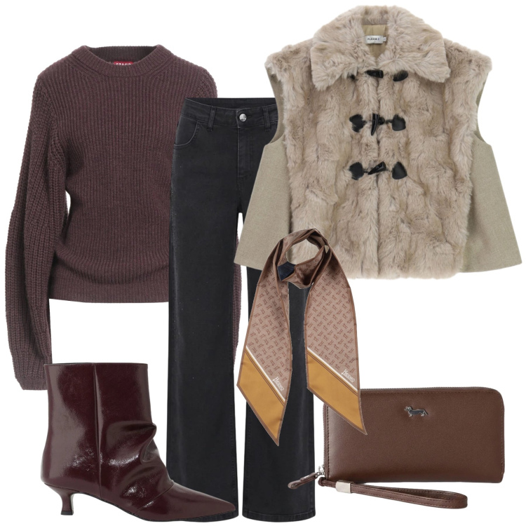 Outfit donna - Black Pants For Fall. Stile Casual chic per Tutti i giorni. Abbinamento con portafogli, gilet, jeans, stivaletti, pullovers, sciarpe.