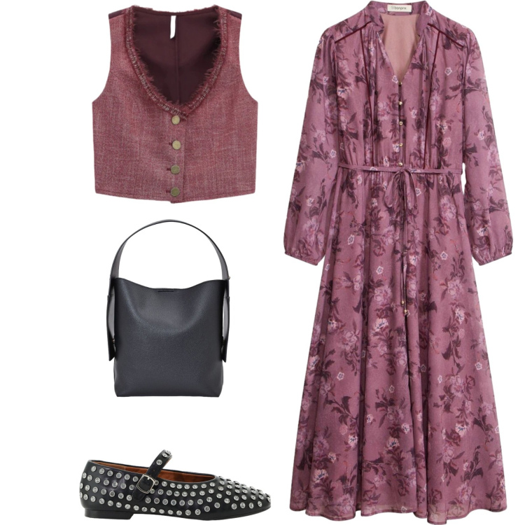 Outfit donna - Total look #2496999. Stile Casual chic per Tutti i giorni. Abbinamento con gilet, borse a spalla, ballerine, vestiti chemisier.