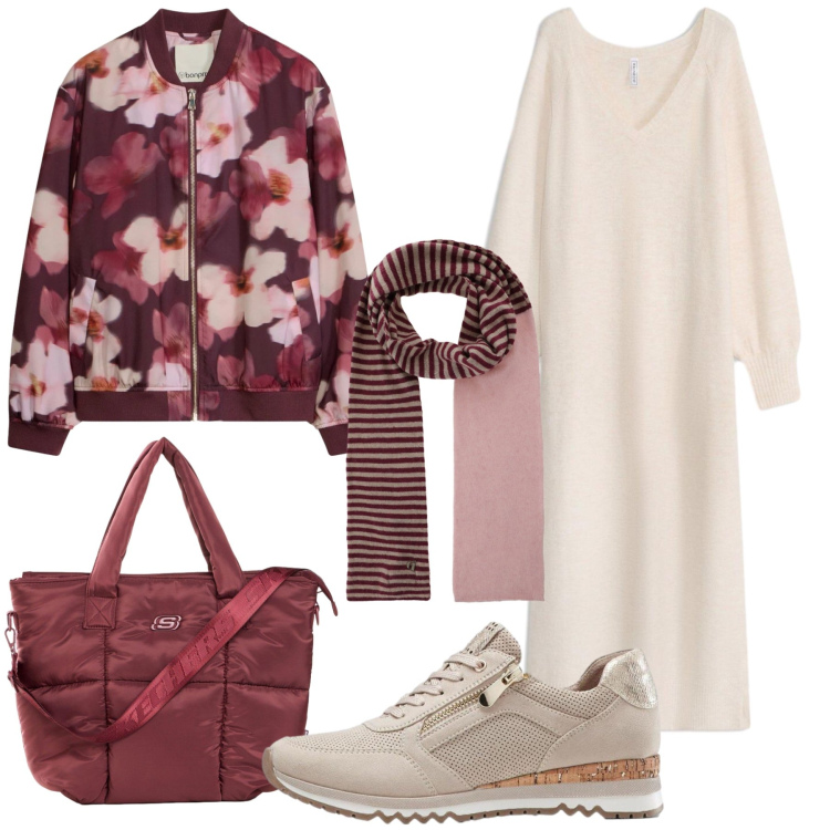 Outfit donna - Il bomber per ottobre - @susystyle. Stile Sporty chic per Tutti i giorni. Abbinamento con sciarpe, vestiti midi/longuette, bomber, shopping bag, sneakers.