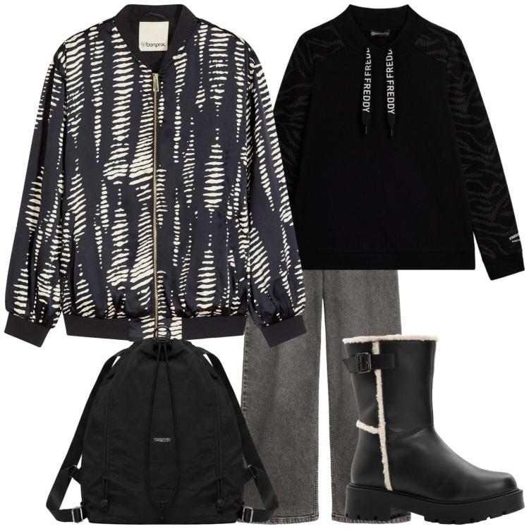 Outfit donna - Il mio bomber. Stile Urban per Tutti i giorni. Abbinamento con felpe, zaini, bomber, stivali, jeans.