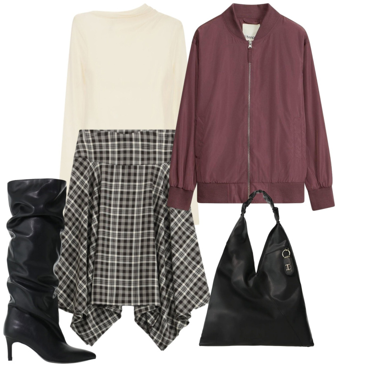 Outfit donna - Il bomber per ottobre - @susystyle. Stile Bon Ton per Ufficio. Abbinamento con t-shirt, stivali, borse a spalla, gonne longuette, bomber.