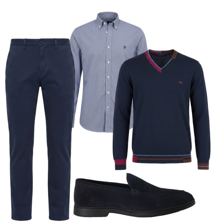 Outfit uomo - Total look #2497208. Stile Business/Elegante per Ufficio. Abbinamento con pantaloni, maglieria, scarpe stringate, camicie.