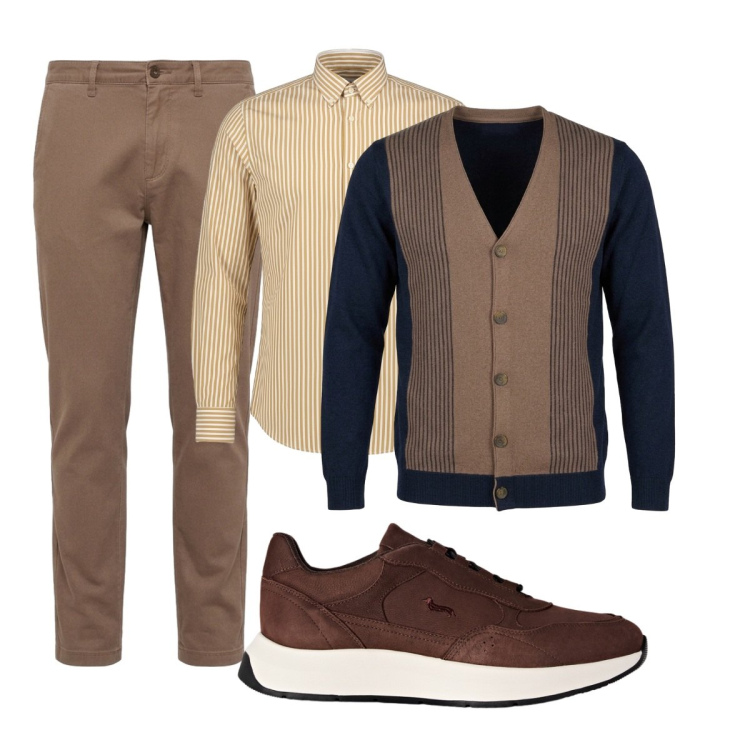 Outfit uomo - Total look #2497209. Stile Business/Elegante per Ufficio. Abbinamento con sneakers, camicie, pantaloni, cardigans.