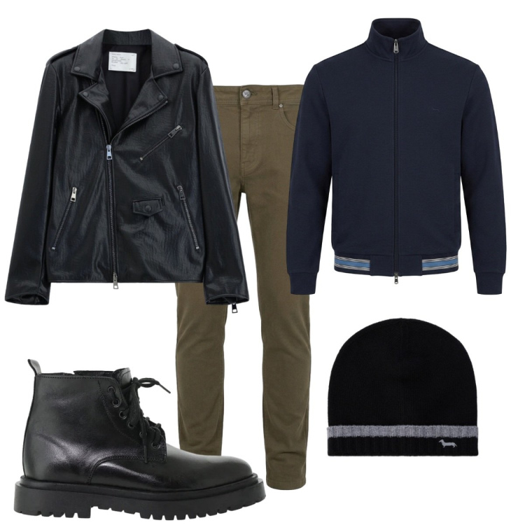 Outfit uomo - Total look #2497220. Stile Urban per Tutti i giorni. Abbinamento con felpe, pantaloni, berretti, giacche, anfibi.