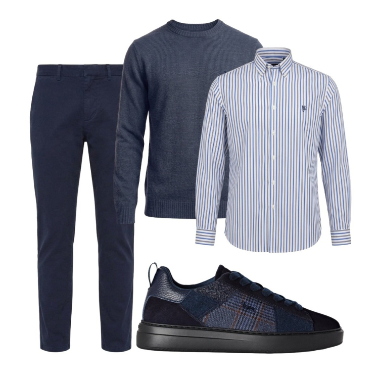 Outfit uomo - Total look #2497221. Stile Business/Elegante per Ufficio. Abbinamento con sneakers, pantaloni, maglieria, camicie.