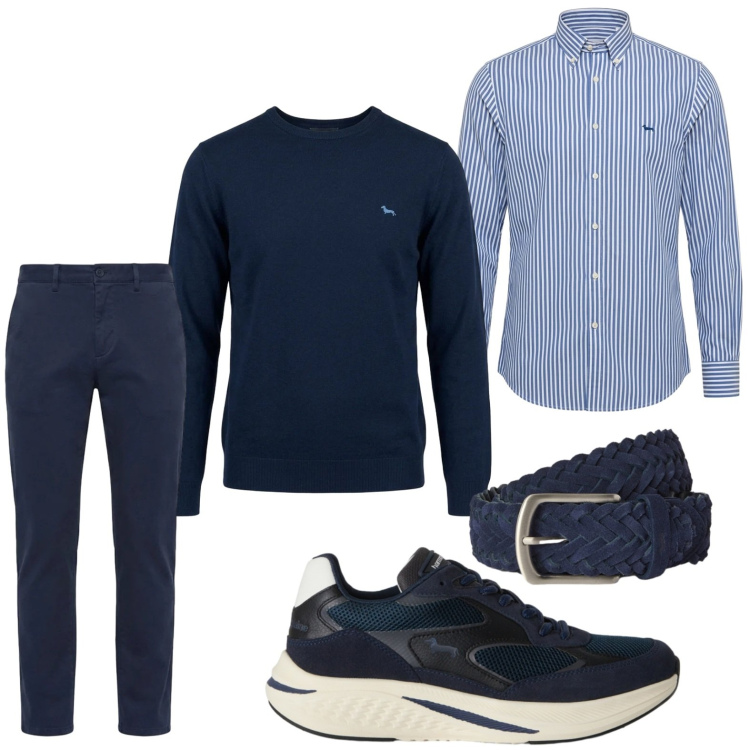 Outfit uomo - Blu profondo. Stile Casual per Tutti i giorni. Abbinamento con pantaloni, cinture, sneakers, camicie, maglieria.