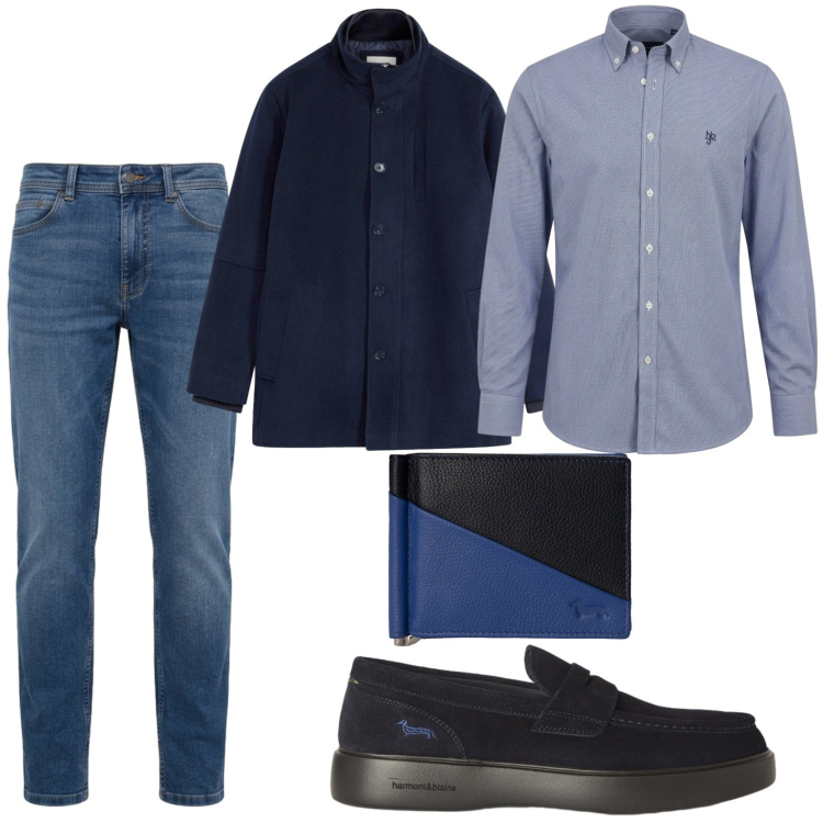 Outfit uomo - Giacca da città. Stile Casual per Tutti i giorni. Abbinamento con scarpe stringate, portafogli, camicie, jeans, giacche.